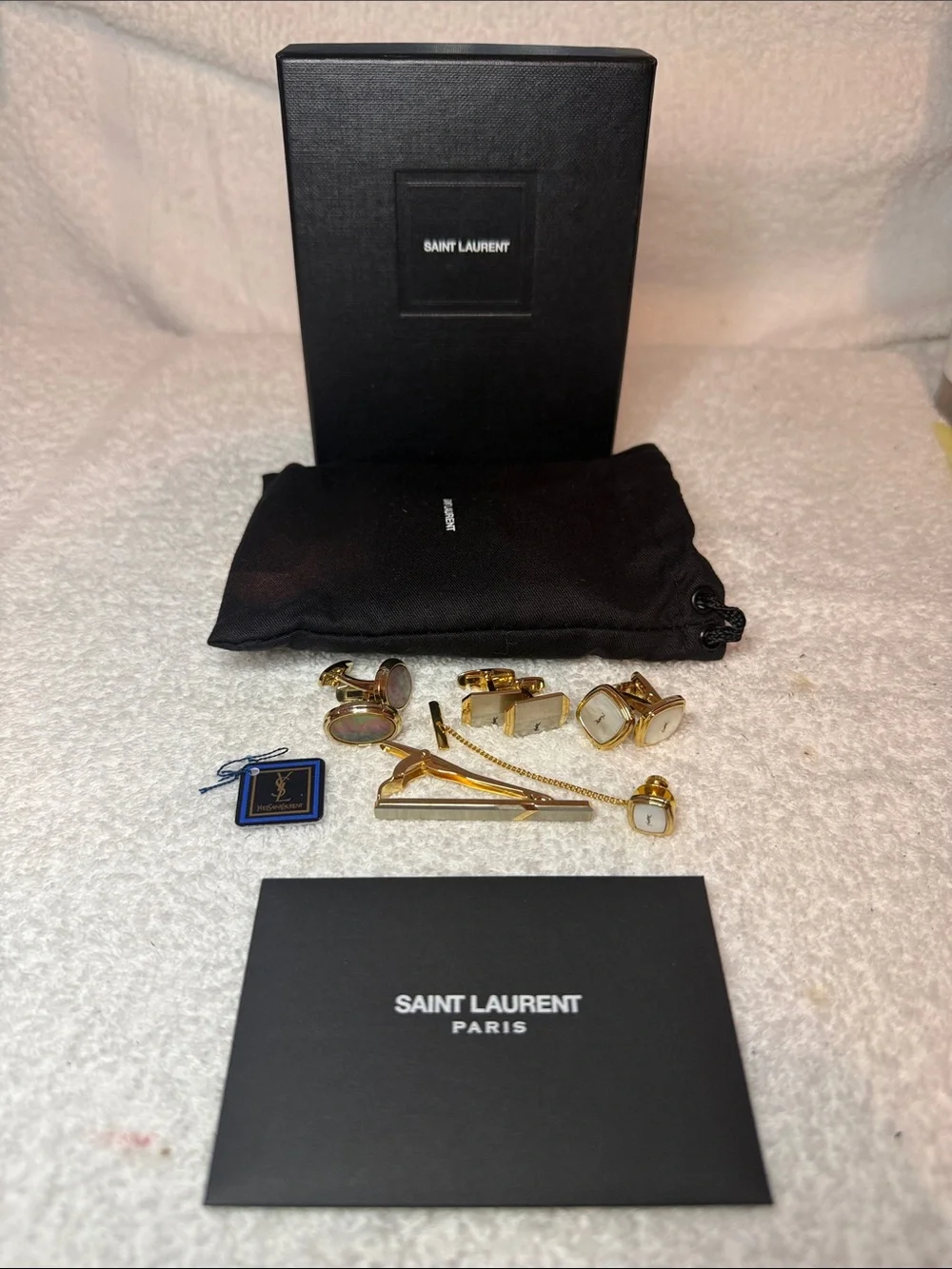 Yves Saint Laurent YSL Logo Cufflinks Tie Clip 5 Set